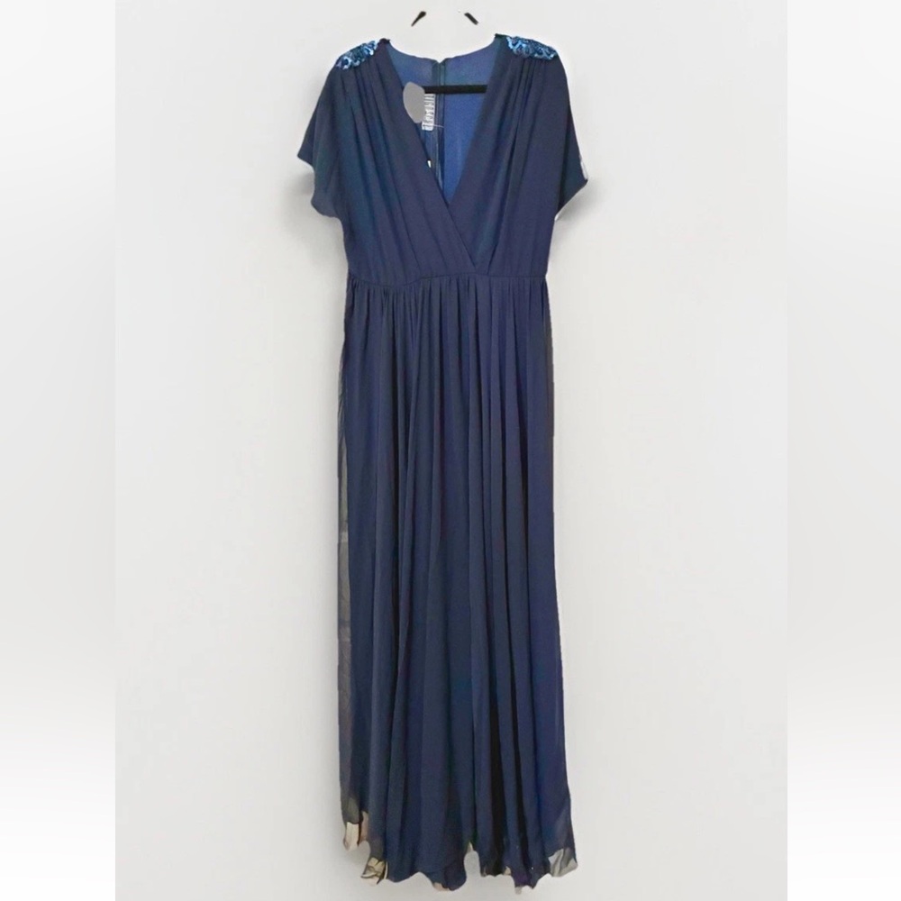 Bigoschi Handmade Chiffon Vintage Style V Neck Dress Gown Beaded Accents, Sz 44